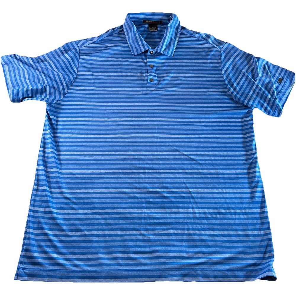 Tiger Woods Collection Polo Mens XL Blue Striped Dri-FIT Golf Shirt Short Sleeve